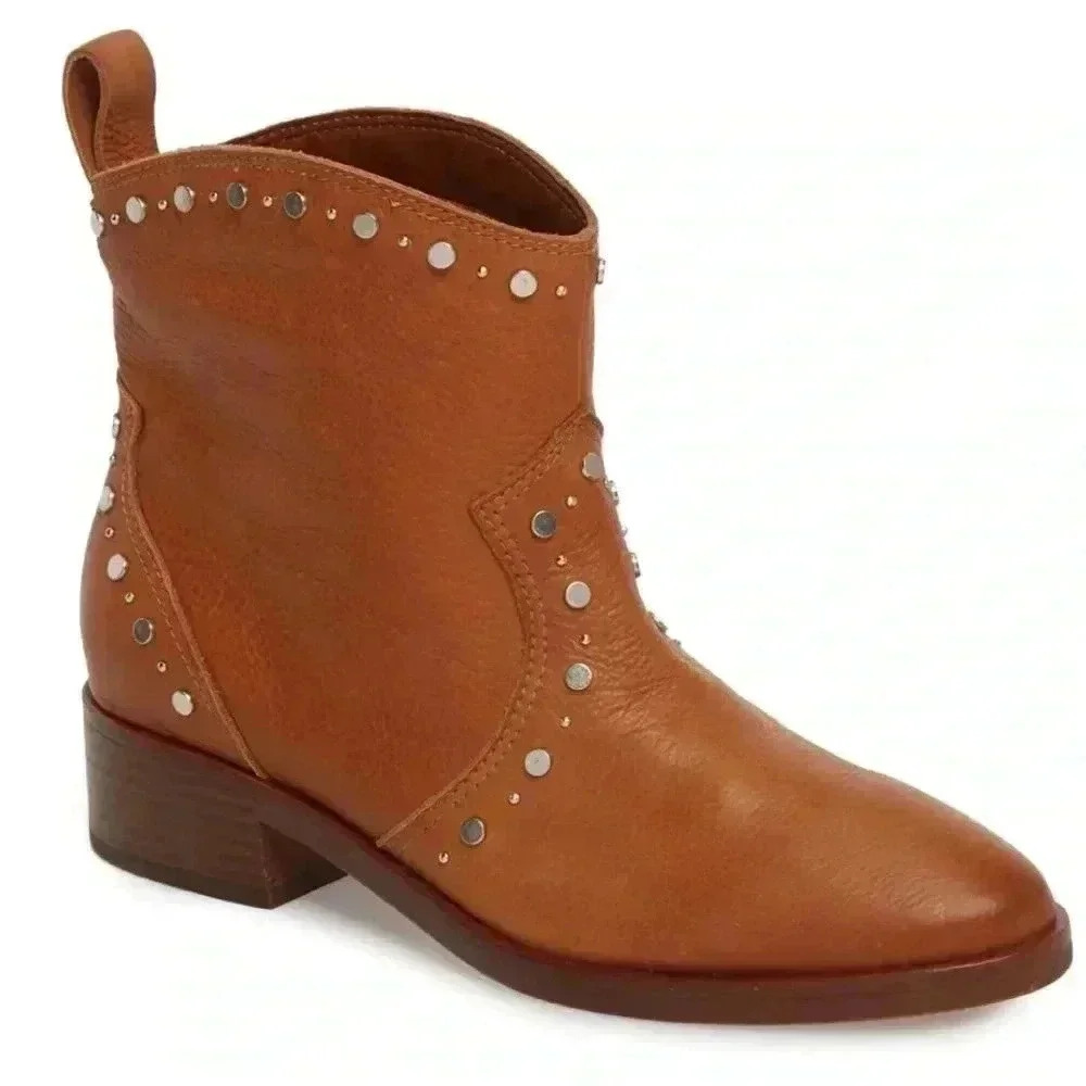 Dolce Vita Tobin Studded Brown Soft Leather Bootie Sz‎ 9